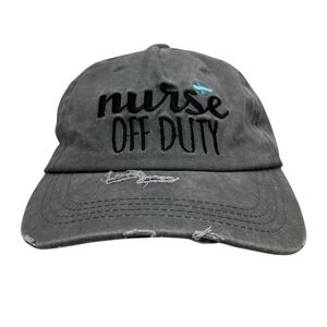 Think Positive Nurse Off Duty Baseball Cap Womens OS Gray Distressed Cotton Hat